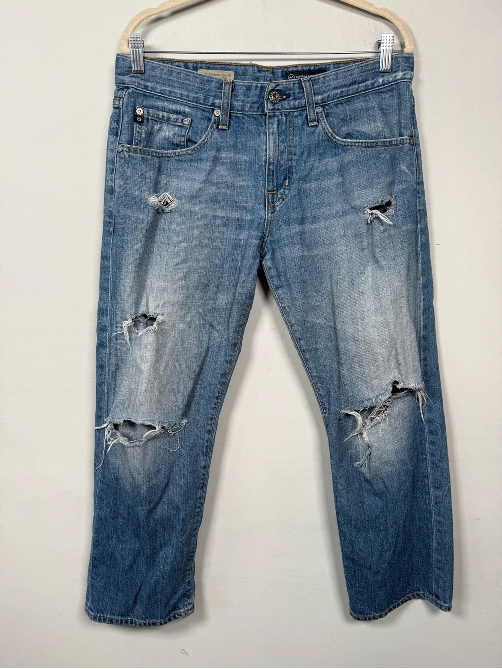 AG Adriano Goldschmied Ex Boyfriend Jeans w/Heavy Distressing, Size 29R
